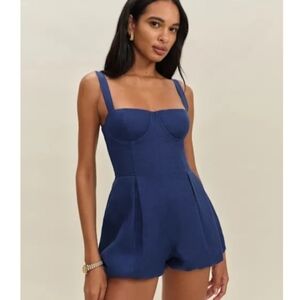 Reformation Lydia Linen Romper Blue - Size 0